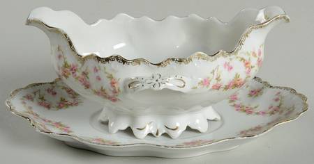 Bridal Rose (Scalloped, Gold Edge) Gravy Boat & Underplate