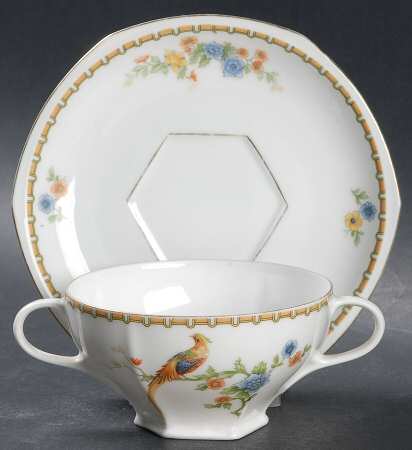 Golden Pheasant (Octagonal) Footed Bouillon Cup & Saucer