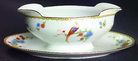 Golden Pheasant (Round) Gravy Boat with Attached Underplate