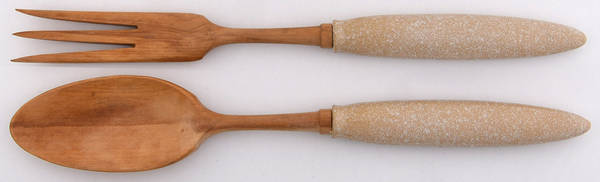 Oriental Rose 2-Piece Wood/Ceramic Salad Set