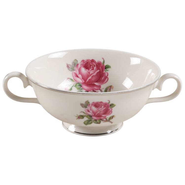Manor Rose (Platinum Trim) Footed Cream Soup Bowl