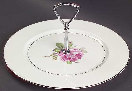 Manor Rose (Platinum Trim) Round Serving Plate with Handle (DP)