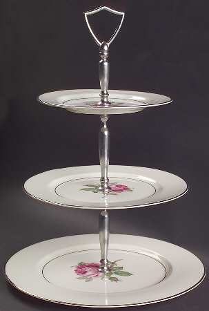 Manor Rose (Platinum Trim) 3-Tiered Serving Tray (DP, SP, BB)