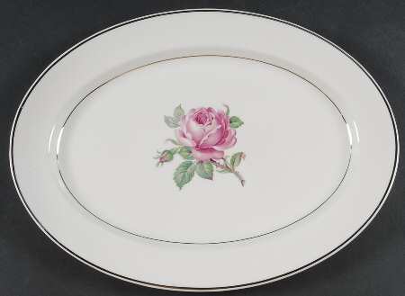 Manor Rose (Platinum Trim) 13" Oval Serving Platter