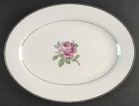 Manor Rose (Platinum Trim) 14" Oval Serving Platter