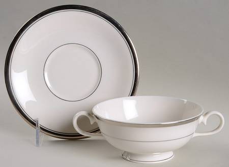 Wedding Band (Platinum Band) Footed Cream Soup Bowl & Saucer Set