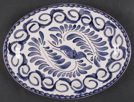 Puebla Blue 12" Oval Serving Platter by Anfora (Mexico)