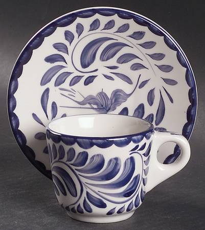 Puebla Blue Flat Demitasse Cup & Saucer Set by Anfora (Mexico)