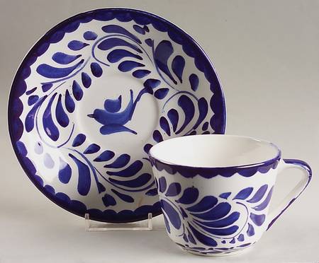 Puebla Blue Flat Cup & Saucer Set
