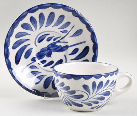 Puebla Blue Flat Cup & Saucer Set