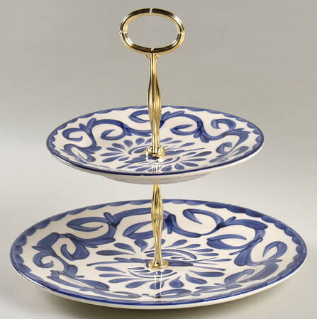 Puebla Blue 6 5/8"-10"  2 Tiered Serving Tray (Dp, Sp) HC