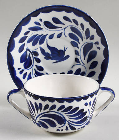 Puebla Blue Flat Cream Soup Bowl & Saucer Set