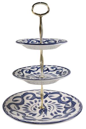 Puebla Blue 13 7/8"-14 1/4" 3-Tiered Serving Tray(DP,SP,BB) HC