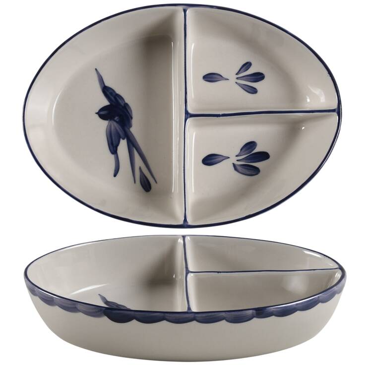 Puebla Blue 3-Part Oval Divided Server