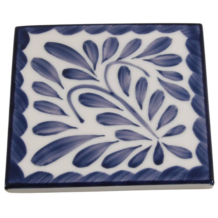 Puebla Blue Cork Back Square Coaster