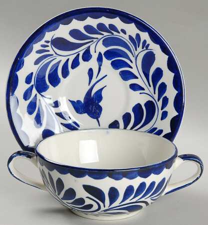 Puebla Blue Flat Cream Soup Bowl & Saucer Set