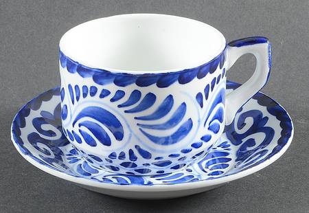 Puebla Blue Flat Cup & Saucer Set