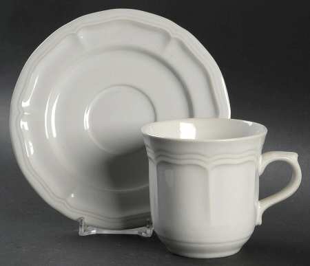 White Baroque Flat Cup & Saucer Set