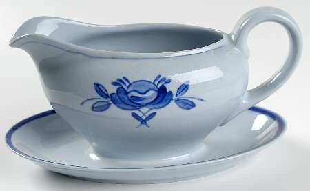 Blue Rose Gravy Boat with Attached Underplate