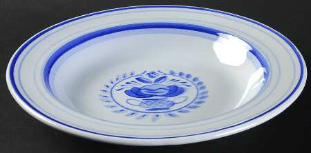 Blue Rose Rim Soup Bowl