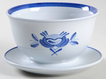Blue Rose Gravy Boat with Attached Underplate