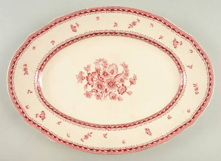 Finn Flower Red (Cream Background) 15" Oval Serving Platter