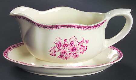 Finn Flower Red (Cream Background) Gravy Boat with Attached Underplate