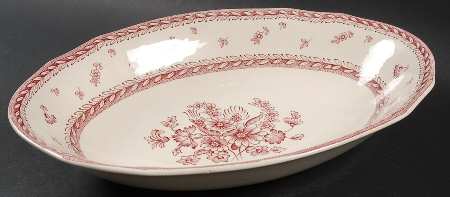 Finn Flower Red (Cream Background) 11" Oval Vegetable Bowl