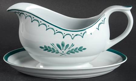 Green Thistle Gravy Boat with Attached Underplate