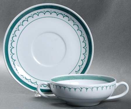 Green Thistle Flat Cream Soup Bowl & Saucer Set