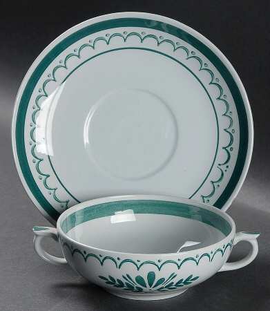Green Thistle Flat Cream Soup Bowl & Saucer Set