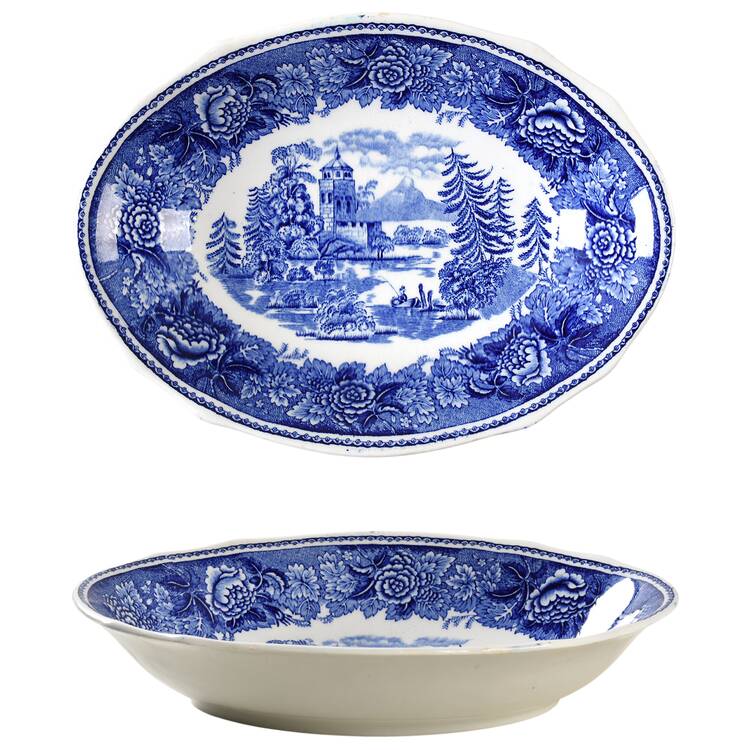 Landscape Blue 9" Oval Vegetable Bowl