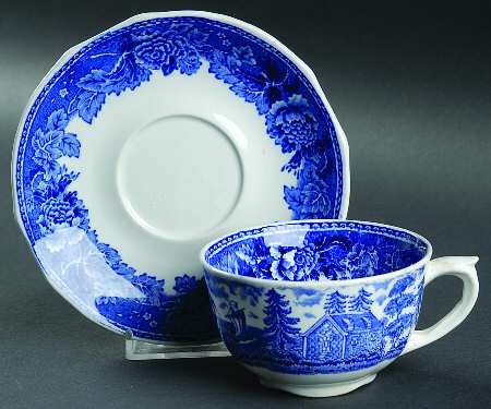 Landscape Blue Flat Cup & Saucer Set