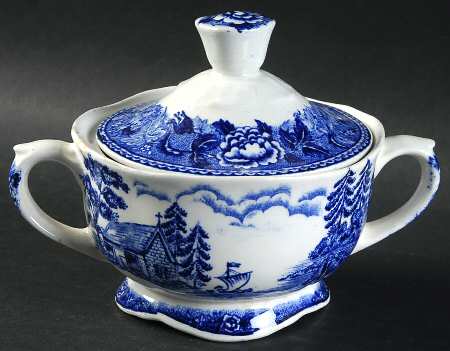 Landscape Blue Sugar Bowl & Lid