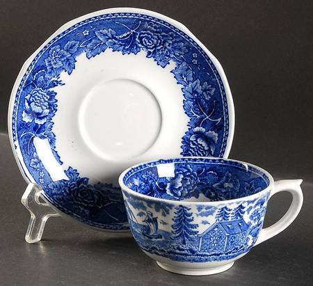 Landscape Blue Flat Cup & Saucer Set