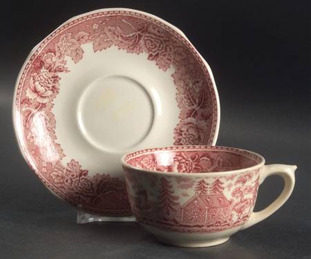 Landscape Red Flat Cup & Saucer Set