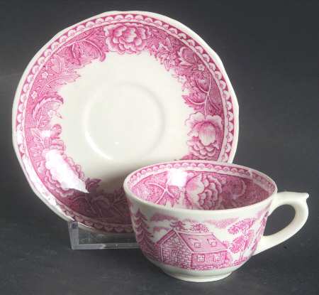 Landscape Red Flat Demitasse Cup & Saucer Set