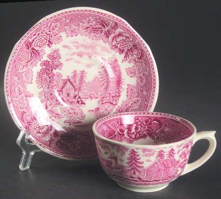 Landscape Red Flat Cup & Saucer Set