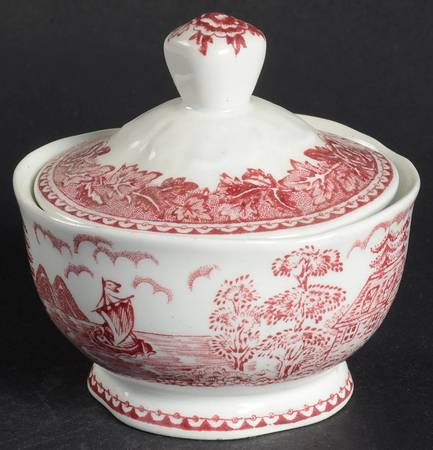 Landscape Red Mini Sugar Bowl & Lid