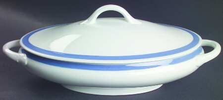 Ribbons Blue (White Background) Oval Covered Vegetable