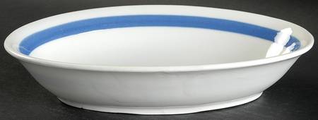 Ribbons Blue (White Background) 9" Oval Vegetable Bowl