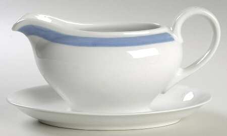Ribbons Blue (White Background) Gravy Boat with Attached Underplate