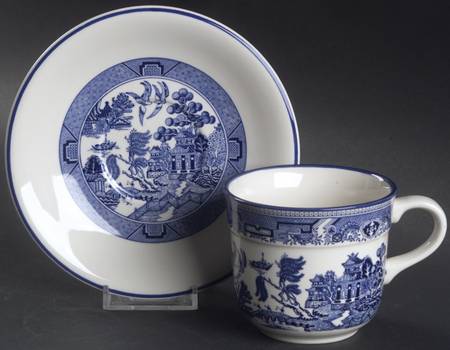 Willow (Blue Trim) Flat Cup & Saucer Set