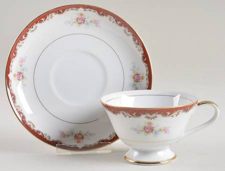 Burgundy Footed Cup & Saucer Set