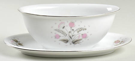 Pink Lantern Gravy Boat with Attached Underplate