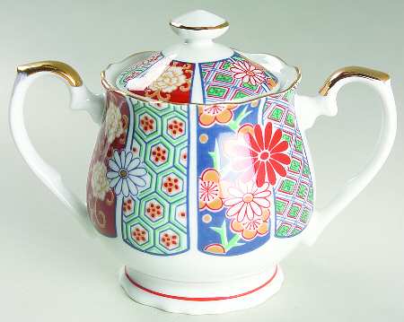 Imari Fan Sugar Bowl & Lid