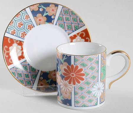 Imari Fan Flat Demitasse Cup & Saucer Set