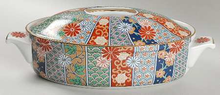 Imari Fan 1.25 Quart Oval Covered Casserole