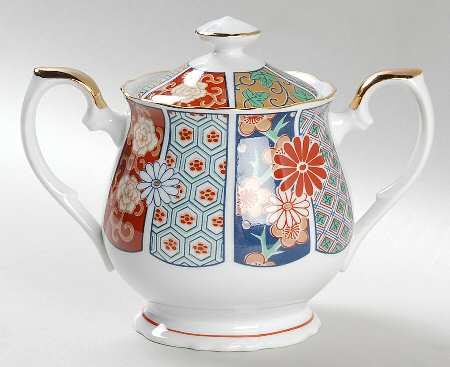Imari Fan Sugar Bowl & Lid