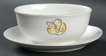 Abstract Gray Gravy Boat with Attached Underplate